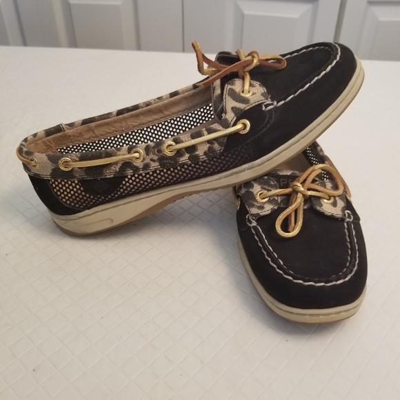Sperry Women's Black and Tan Loafers with Leopard Trim - Picture 3 of 6